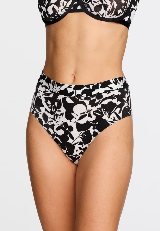 Five‑pack high‑rise modal briefs in assorted colors; high‑cut leg, bamboo antimicrobial gusset, butter‑soft texture, seamless high‑stretch waistband.