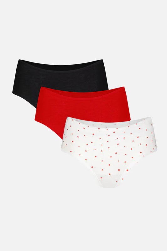 Cloud Cotton Boy Short 3-Pack featuring cherry print, cherry red, and black - sovereign comfort collection - Lux & Motion