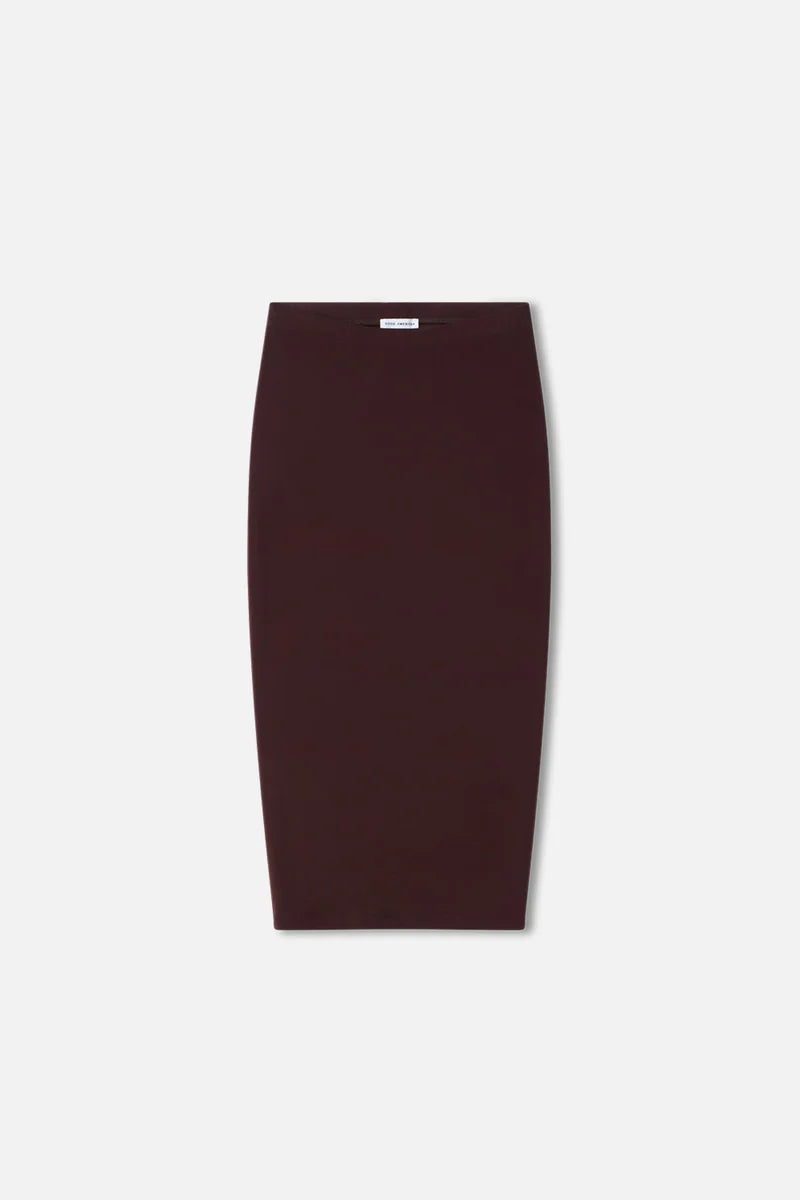 Burgundy pencil skirt on a white background