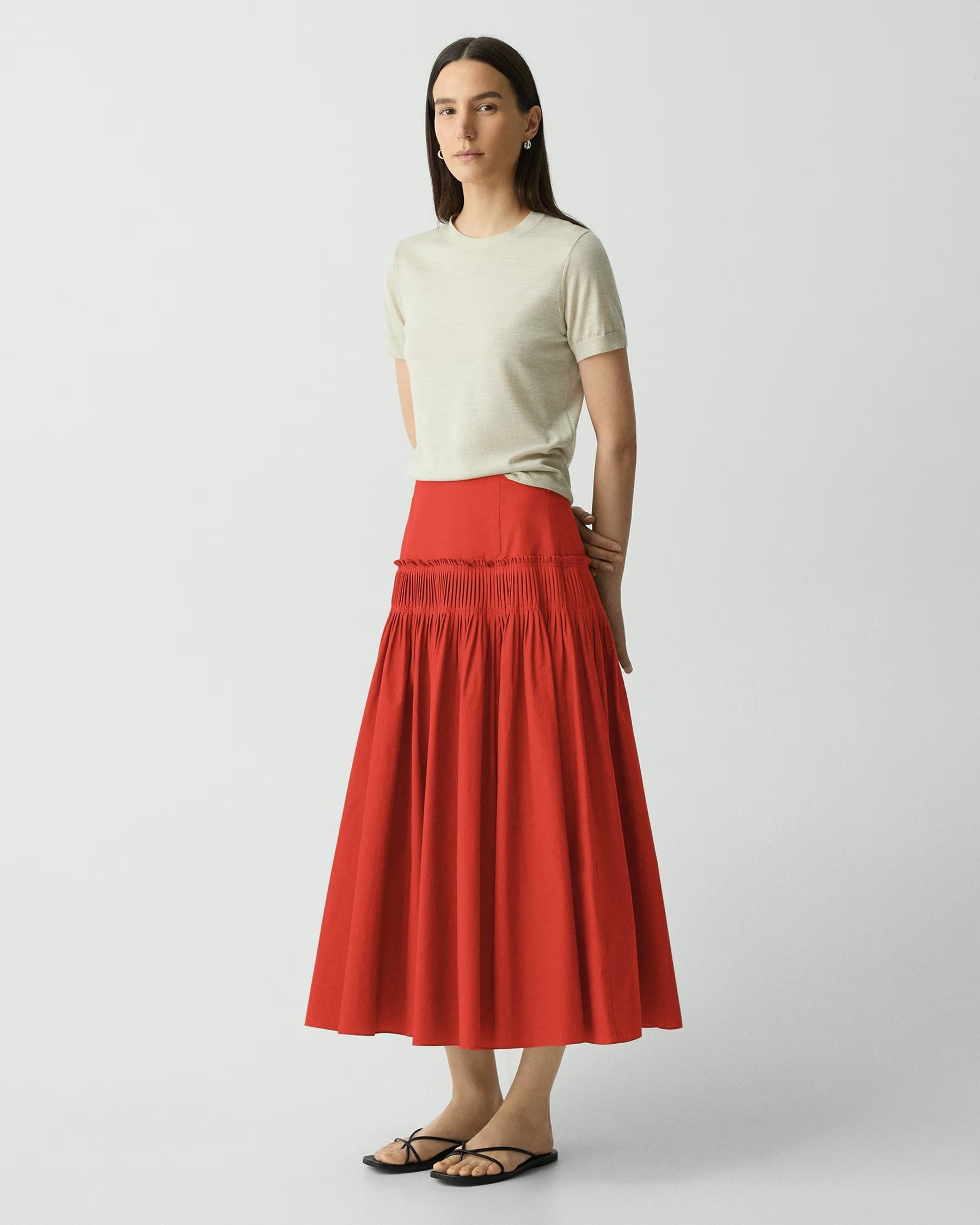 Luxury accordion pleated maxi skirt in Japanese eco-tech fabric - architectural flared silhouette - Lux & Motion sustainable fashion