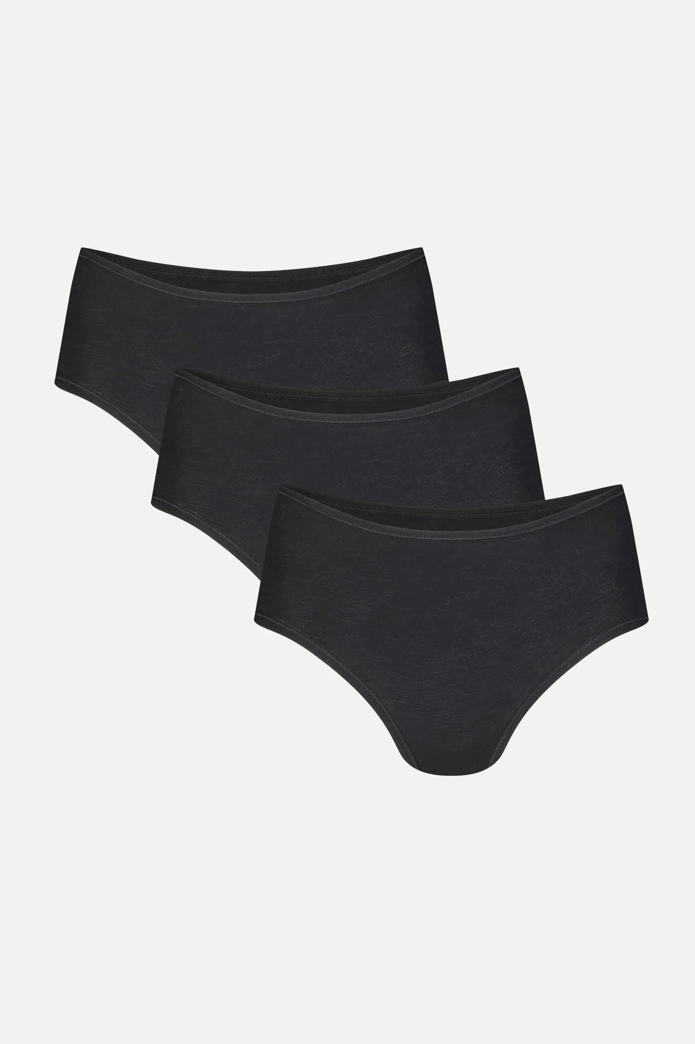 Three black women's underwear on a light gray background