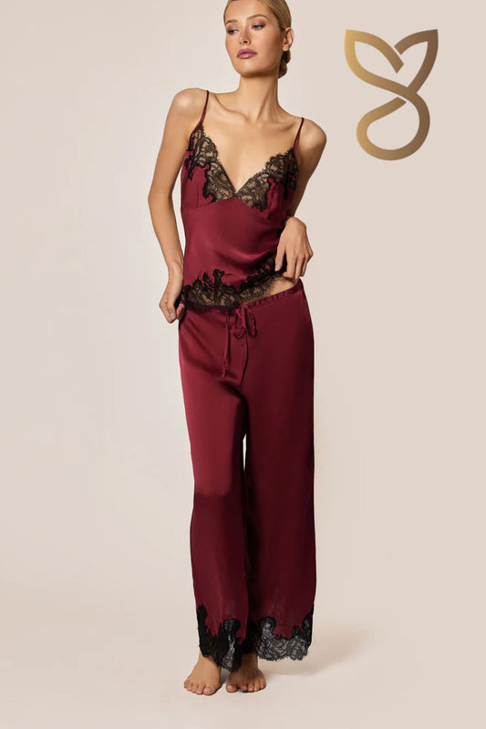 Giselle Cami & Pant Set in silk chiffon and French lace, scalloped neckline and fluid pant silhouette