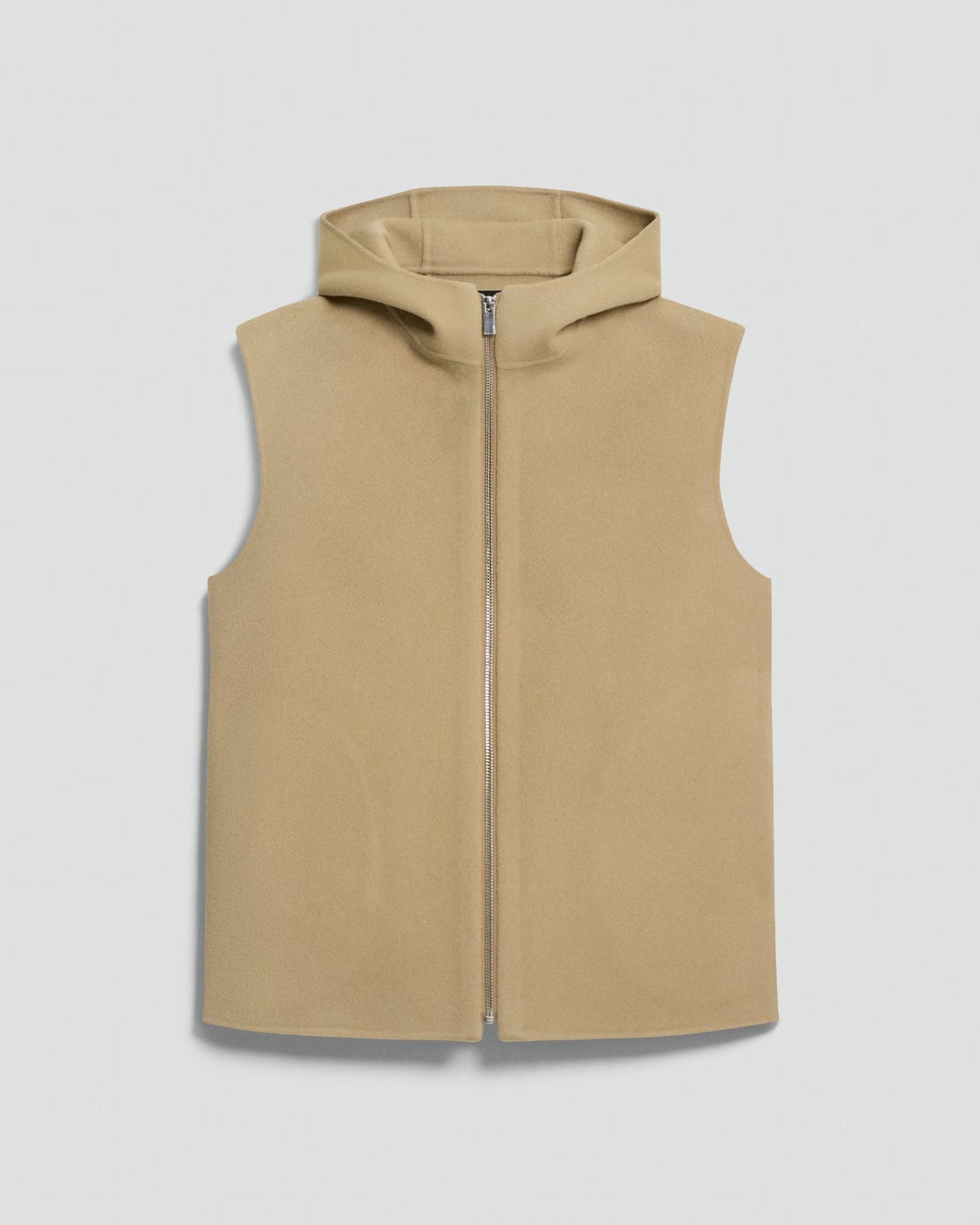 Beige hooded vest on a light gray background