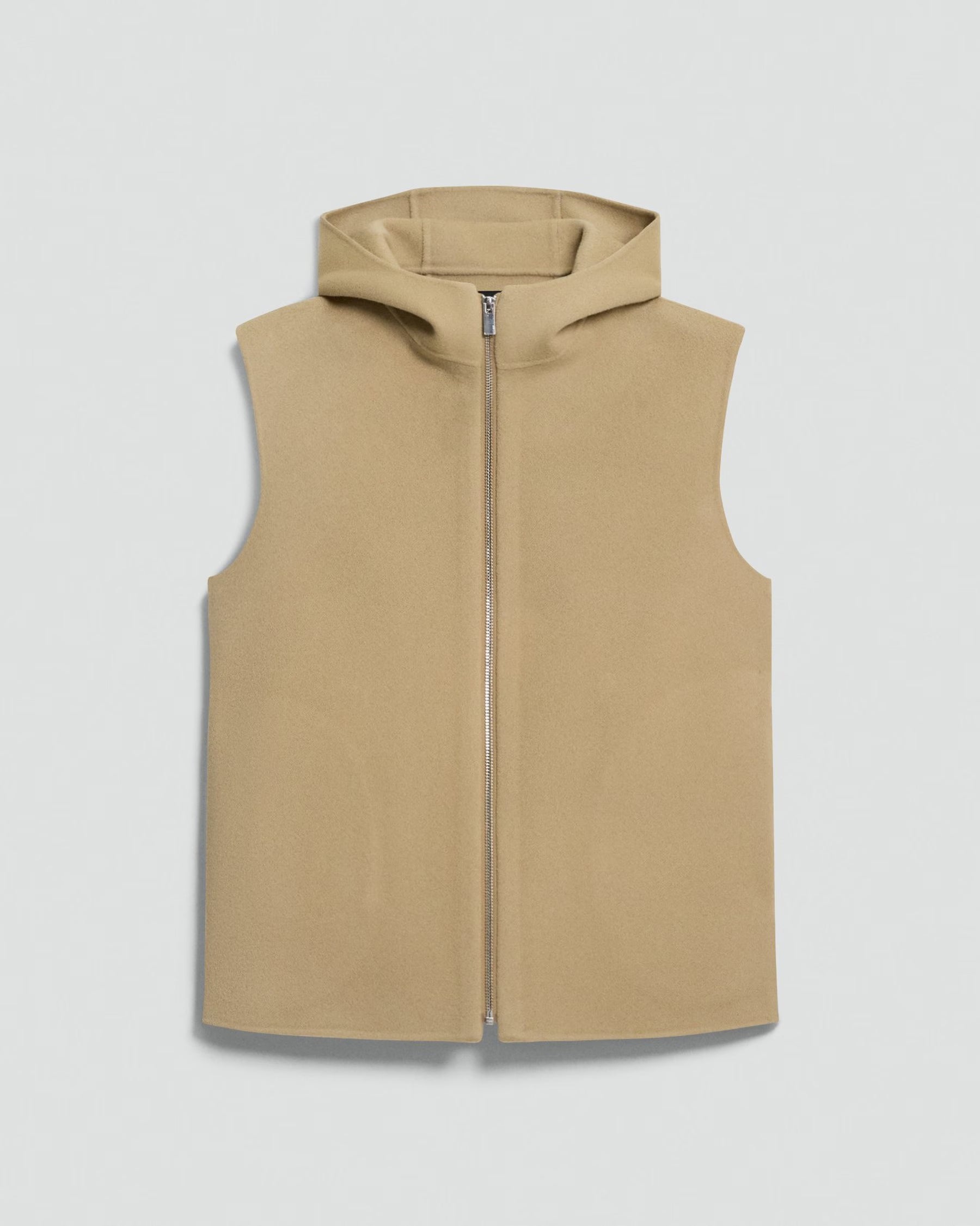 Beige hooded vest on a light gray background