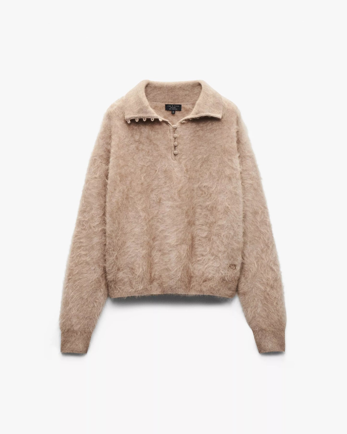 Beige sweater with a collar on a white background