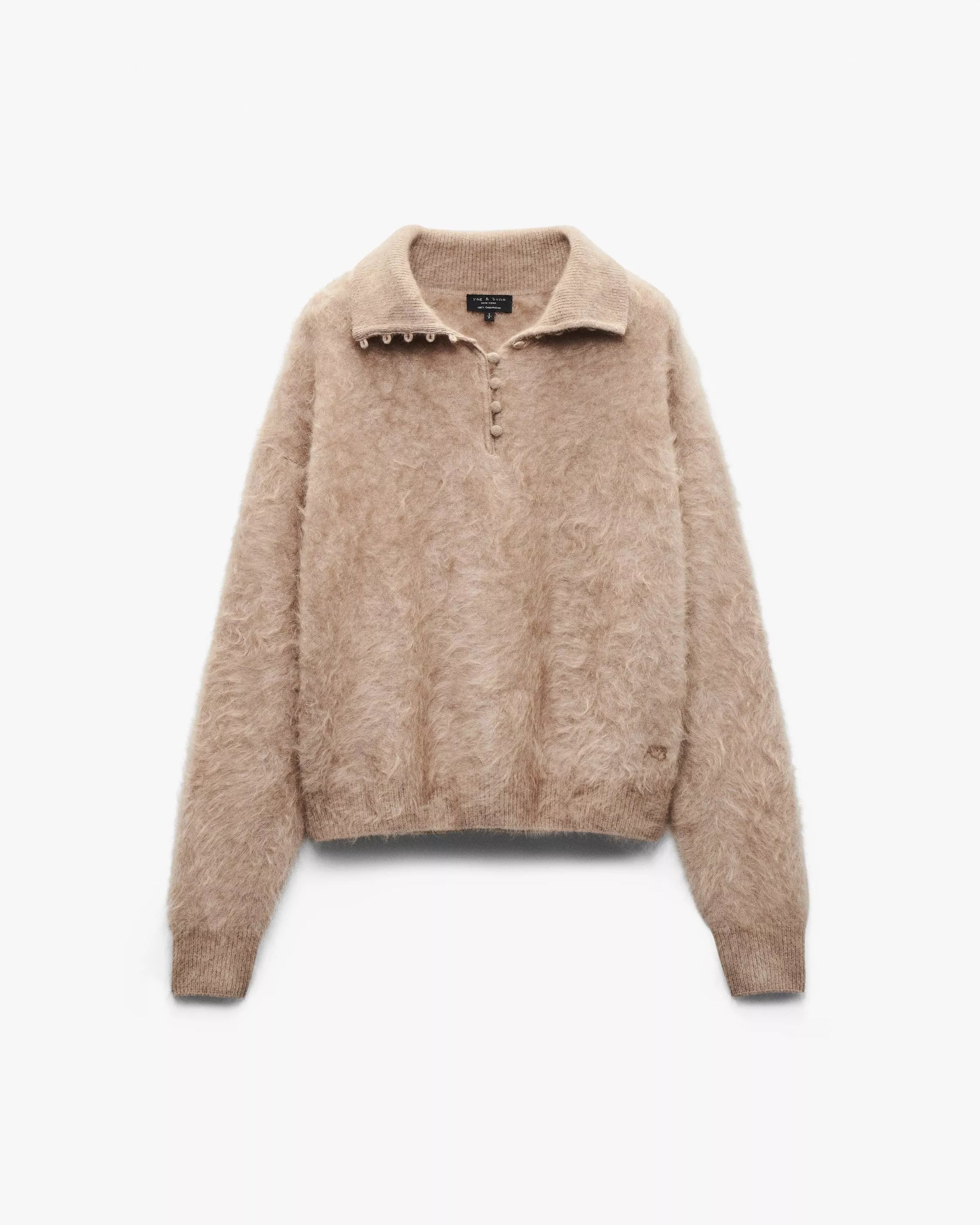 Beige sweater with a collar on a white background