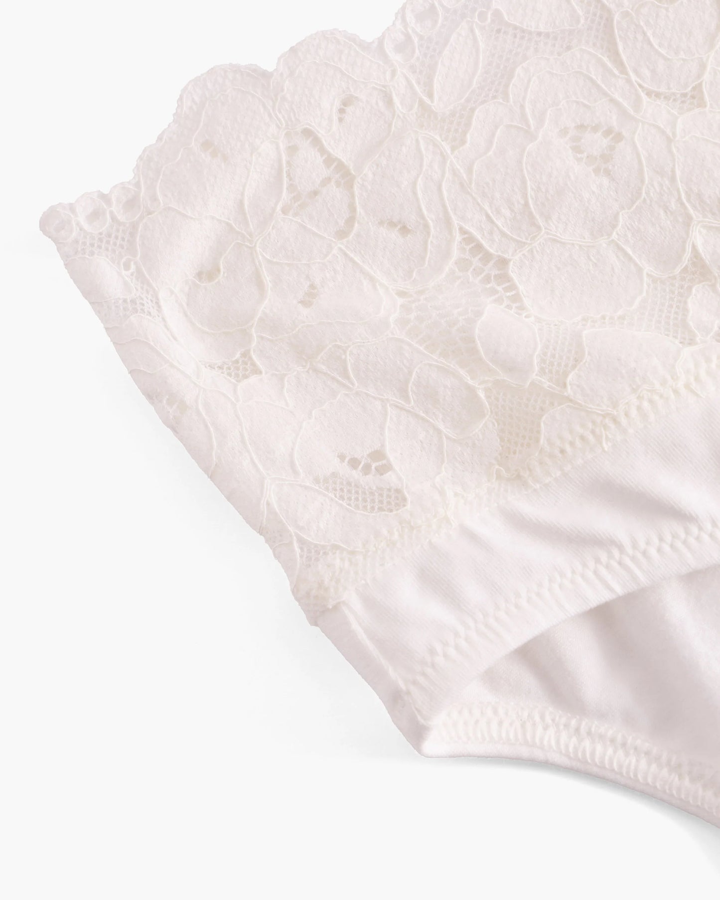 Close-up of a white lace garment on a white background