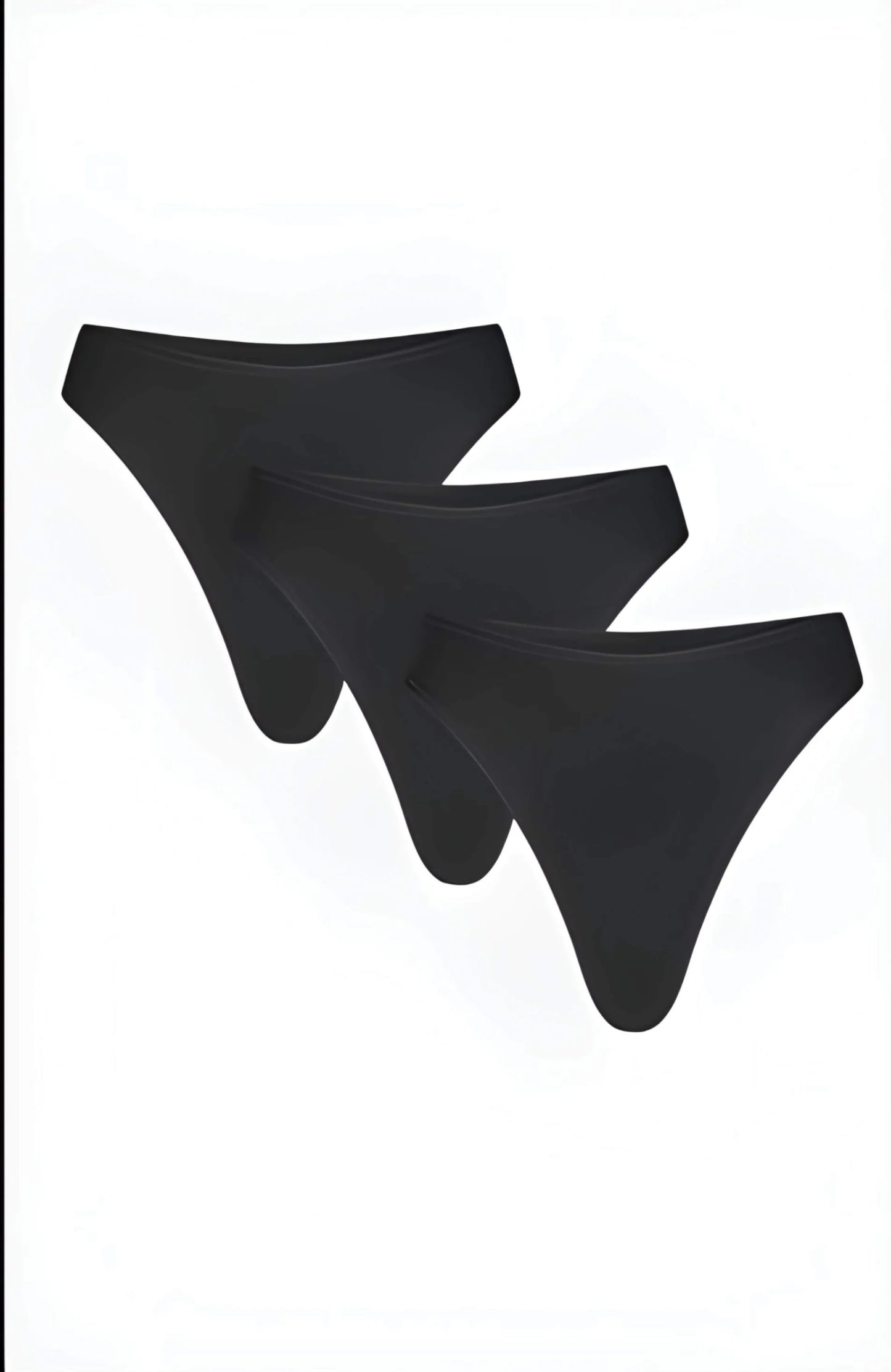 Three black women's underwear pieces on a white background