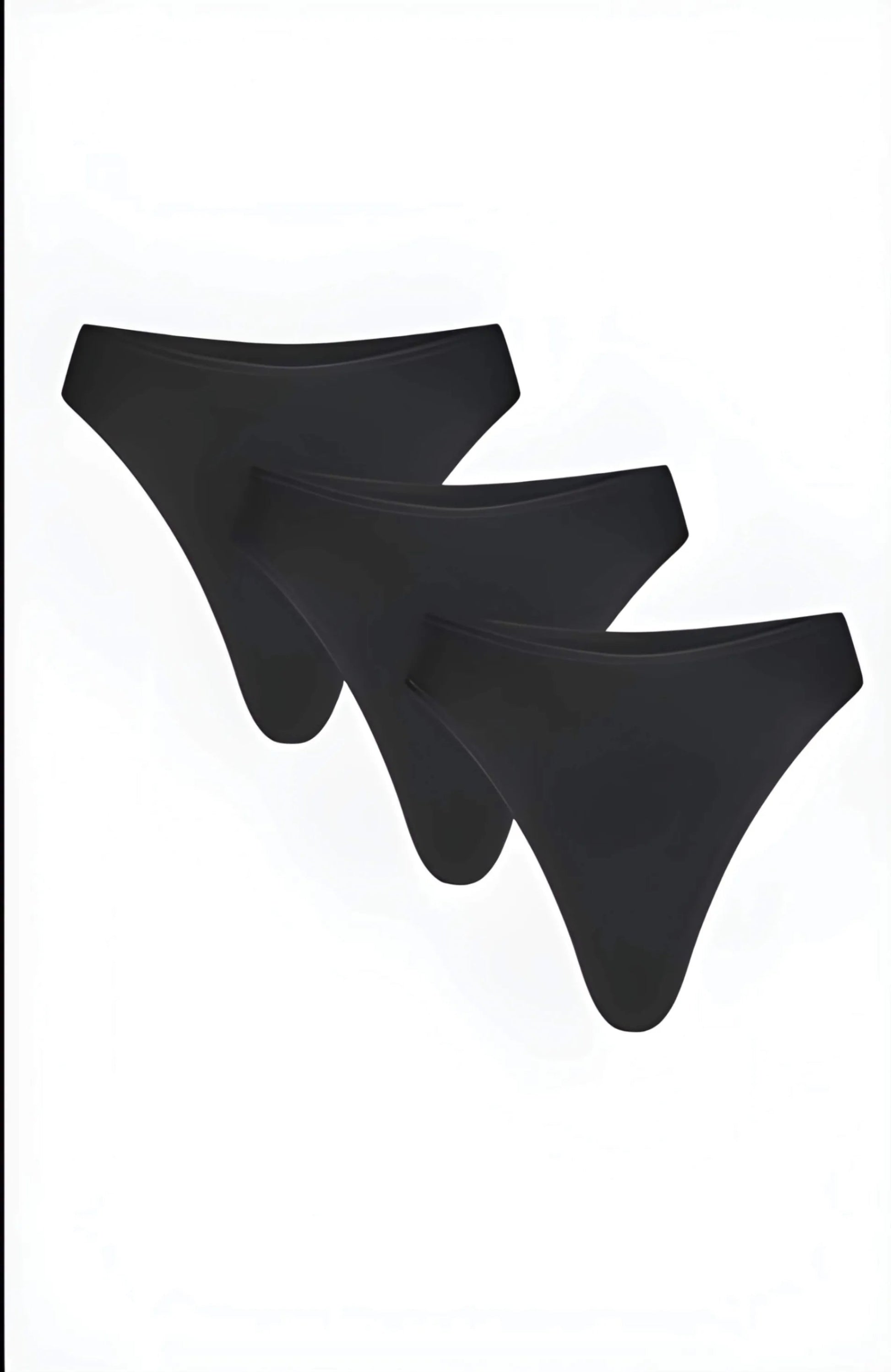 Three black women's underwear pieces on a white background