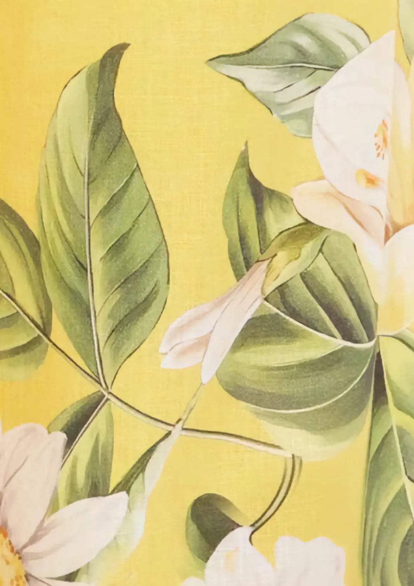 Floral and leaf pattern on a yellow background