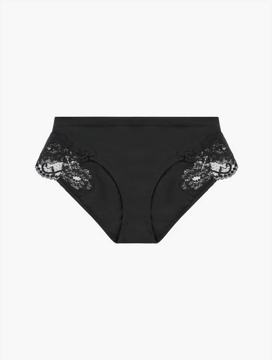 The Souple Mid-Rise Briefs in white, showcasing the stretch cotton jersey and delicate floral Leavers lace inserts on a clean background.