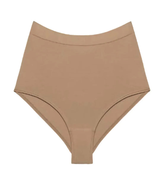 Tan high-waisted underwear on a white background