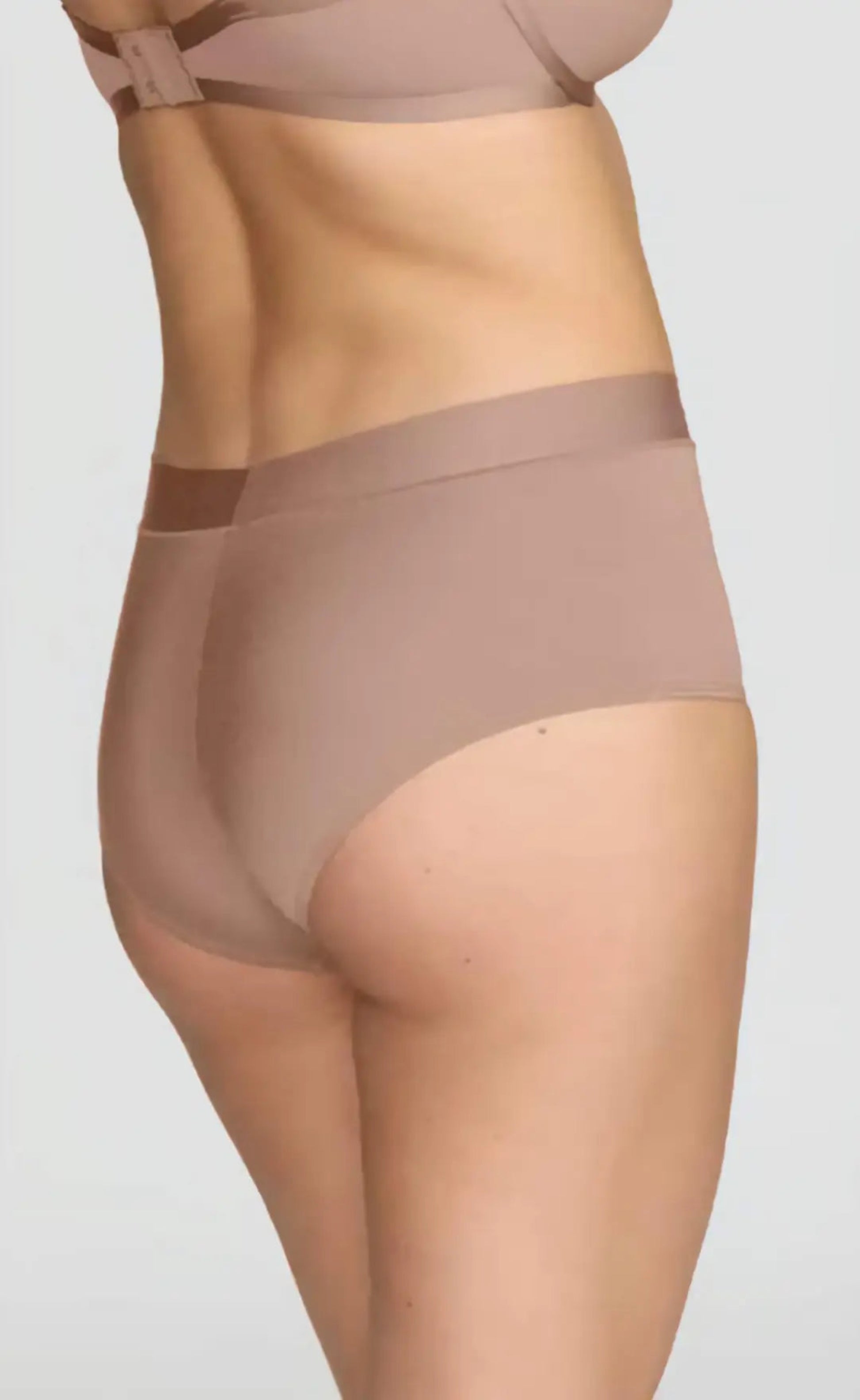 Brown sheer lingerie set on a plain background